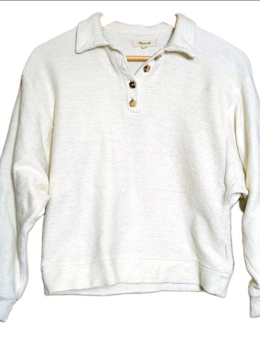 Madewell XS Ivory Cotton Ribbed Polo Pullover Sweater Collared Coastal